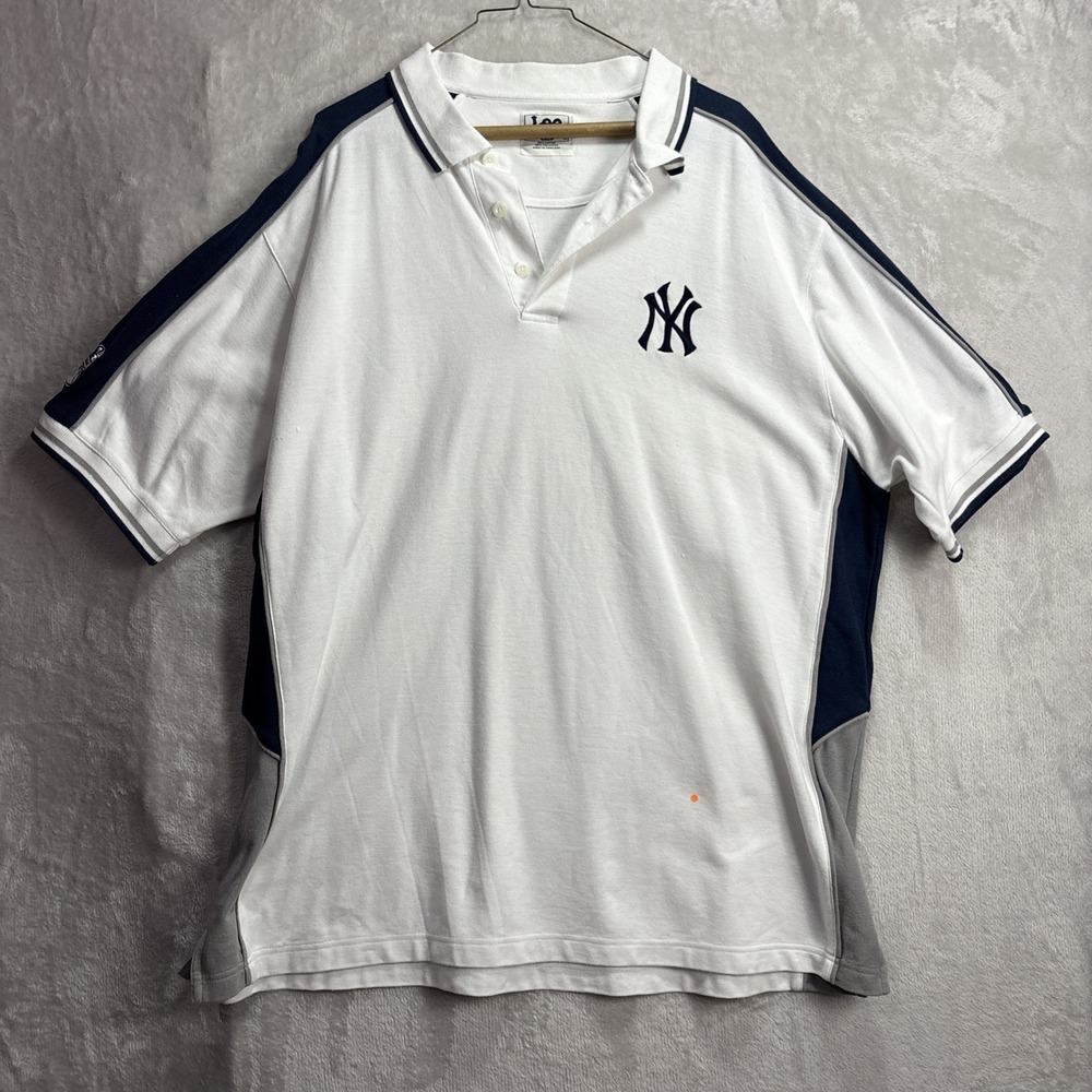 Lee Sport Mens Polo T Shirt New York Yankees White 2XL MLB Collard Button Tee